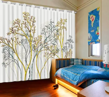 

Classic Home Decor 3D Curtain Window Curtain Living Room Retro Background Colored Trees Blackout Shade Window Curtains