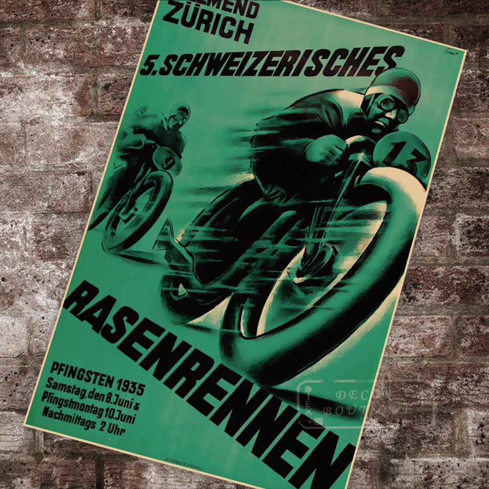 

Motorcycle Racing Sports Rasenrennen Zurich Classic Canvas Paintings Vintage Wall Posters Stickers Home Decor Gift