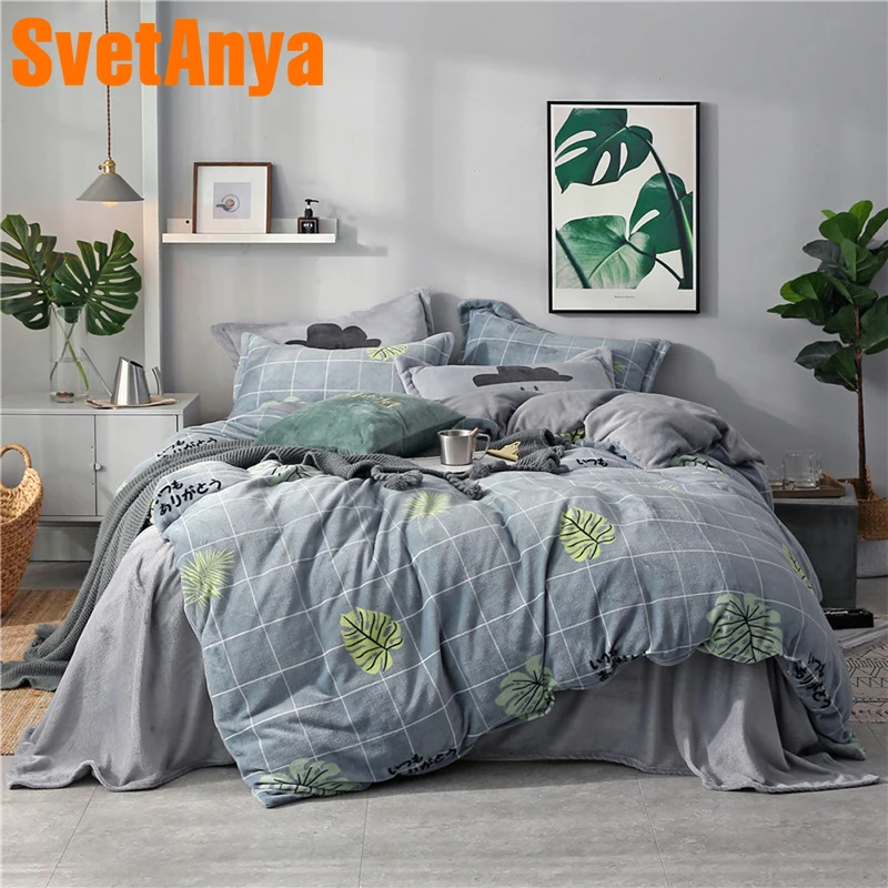 

Svetanya Fleece warm Bedding Linen Plaid Print Queen Full Double Size (flat Sheet +Pillowcase +Quilt Cover) Sets