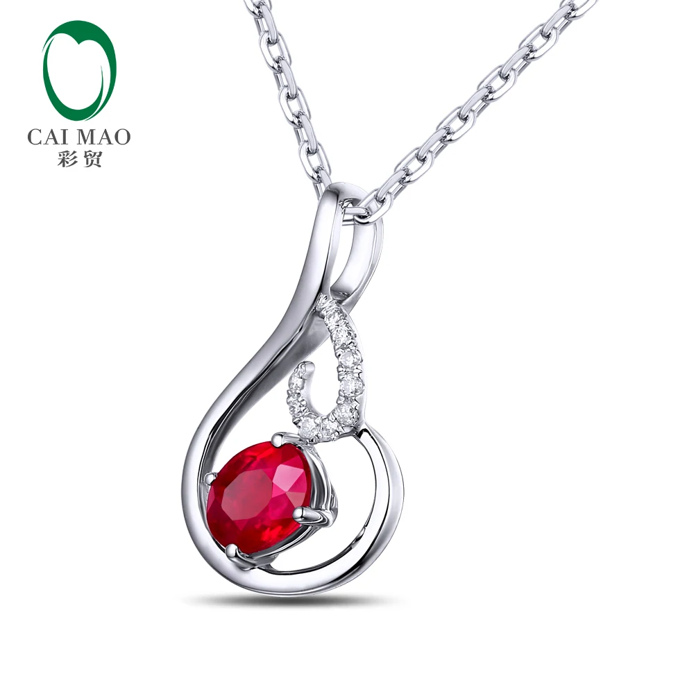 CaiMao 14KT/585 White Gold 0.69ct Natural Red Ruby 0.054ct Round Cut Diamond Engagement Gemstone Pendant Jewelry