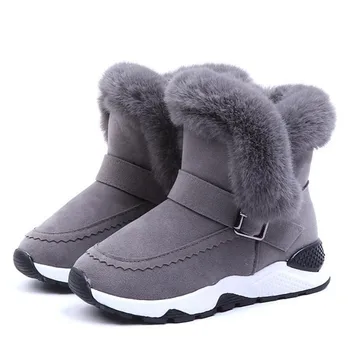 

2018 Winter New Rubber non-slip Girl boots plush fur children's princess boots rabbit fur plus velvet cotton boots tassel shoes