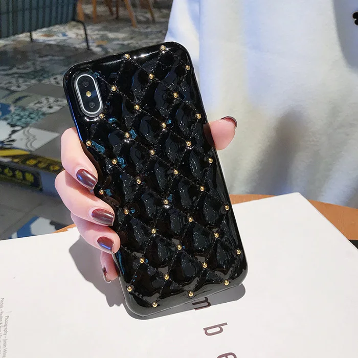 Для iPhone XS Max чехол Роскошный милый Блестящий стеганый из искусственной кожи противоударный чехол для телефона для iPhone X XR задняя крышка Funda - Цвет: Black