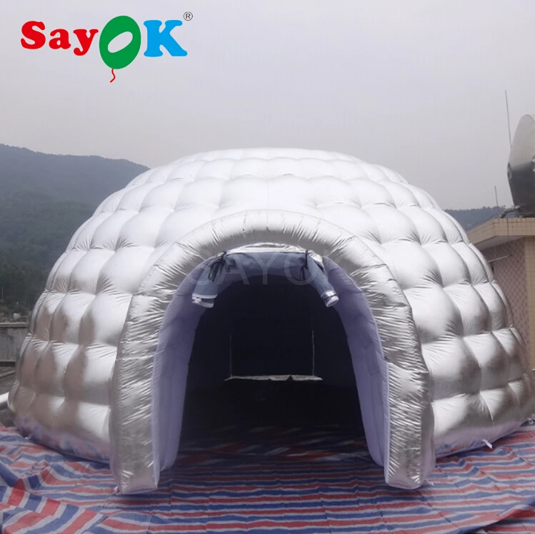 Высокое качество большой надувной Igloo палатка надувной купол палатка серебряный цвет(5 м диаметр