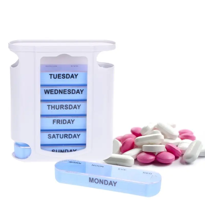 

7 DAY WEEKLY Pill Organiser STACKING TOWER Large 4 Daily Compartments Tablet Box