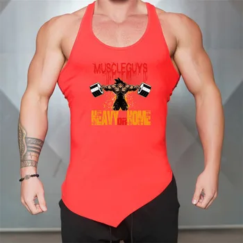 

Men's Super Saiyan Anime Print Cotton Sports Running Vest Round Collar Irregular Hem Fitness Vest