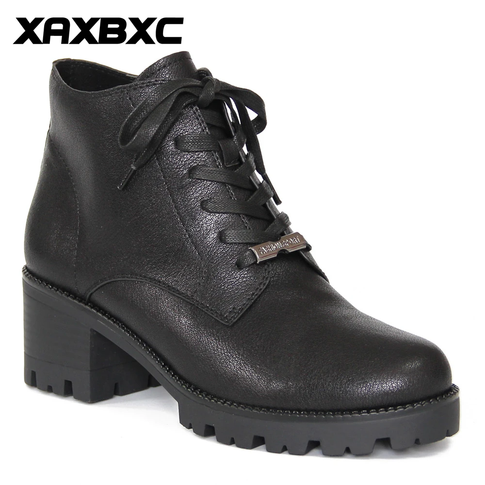 

2019 New Winter Spring Autumn Leather Oxfords Short Ankle Boots Women High Heels Short Fur Boots Casual Ladies Mujer Shoes