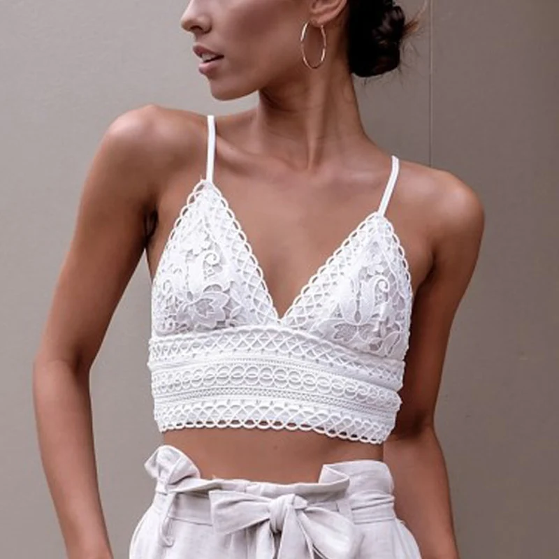 

Women Sexy Short Vest V Neck Plain Lace Strap Crop Top Crochet Summer Beach Tank Tops NYZ Shop