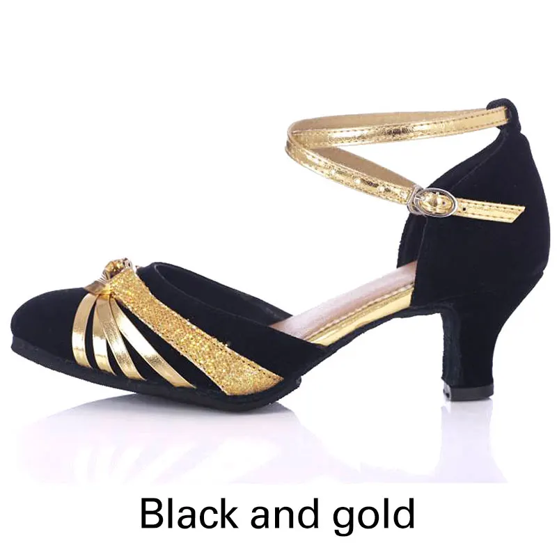 Новинка; обувь для латинских танцев; женская обувь для танго, сальсы; Современная танцевальная обувь для женщин; обувь для танцев на мягкой подошве на высоком каблуке 5 см - Цвет: Black gold 5cm