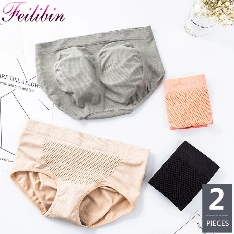 

Feilibin 2Pcs/lot Padded Panties Seamless Bottom Panties Slimming LingerieSexy Low Waist Women Underwear Cotton Ladies Briefs