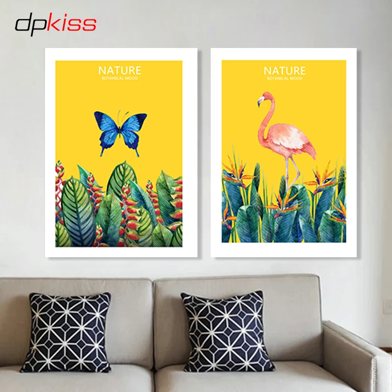Dpkiss Cartoon Decorative Painting Classic Flamingo Blue Butterfly Pictorial Frameless Decoration | Дом и сад