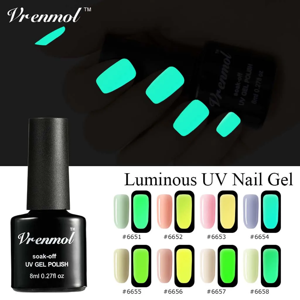

Gel nail polish base and top coat not easily scratched Nail Polish 18 Colors Fluorescent Neon Luminous Gel Nail Polish Y518