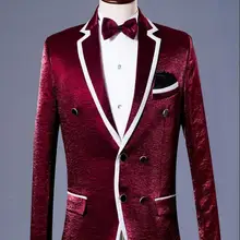 Красное торжественное платье для сцены Свадебные Костюмы Блейзер тонкий мужской блейзер набор шафер, свадебная одежда Банкетный мужской пиджак+ брюки+ галстук