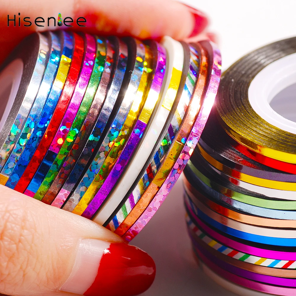 

Hisenlee 2mm 30 Colors Popular Nail Striping Tape Line Strips Nails Decorations DIY Nail Art Self-Adhesive Decal 10 Roll/Pack