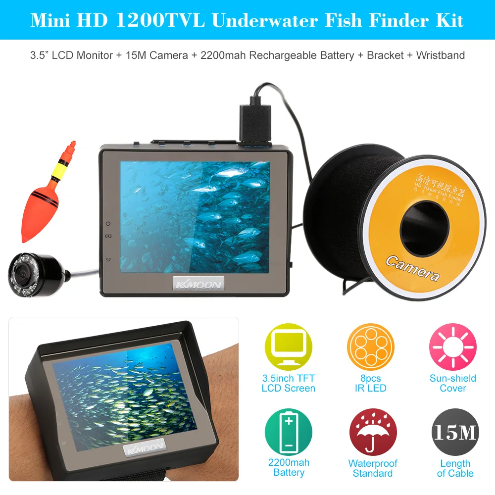 KKmoon Original Professional Fishing Camera Underwater Fish Finder 3.5" Color Monitor 1200TVL HD 15M For Ice/Sea/River Fishing