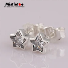 Аутентичные 925 пробы серебро Starshine, ясно CZ Стад Серьги совместим с Европейский ювелирные изделия