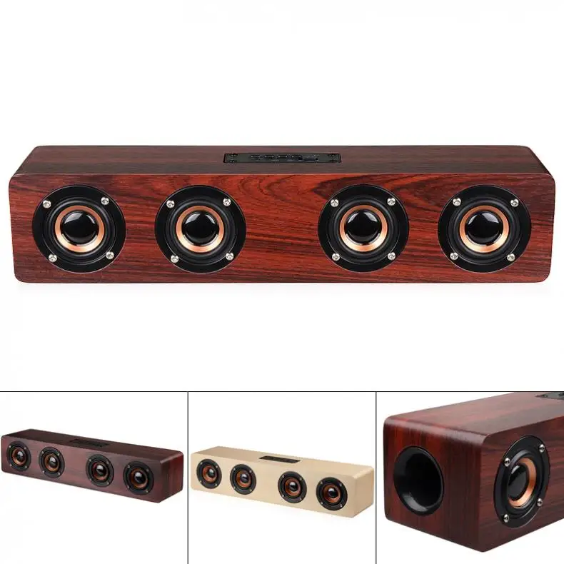W8 4Horns 12W Wooden Wireless Bluetooth Speaker with TF Card Playback and AUX Wired Connection for Smartphone / PC / Television