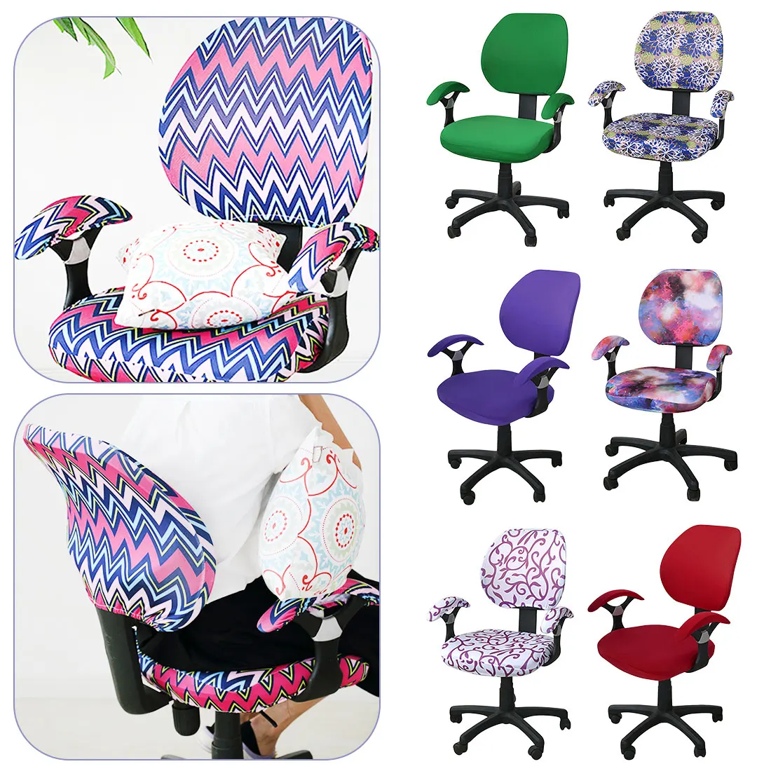 

Good Quality Office Chair Covers Spandex Computer Chair Armrest Cover Flower Printed Removable Rotating Stretch Chair Covers