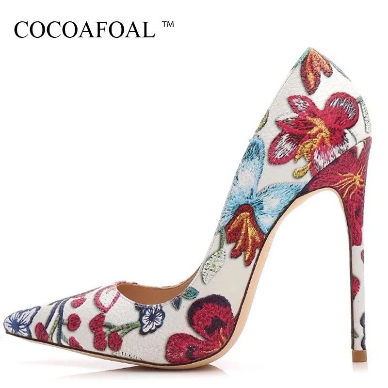 

COCOAFOAL Embroider Women's High Shoes Woman Fashion Sexy Party Wedding Pumps Autumn 12 CM Woman High Heels Shoes Plus Size 43