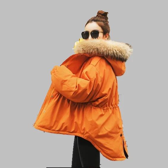 Women Winter Coat 2017 Fashion Big Raccoon Fur Collar Hooded Cotton Jacket Large size Casual Coat Thick Warm Cotton Jacket AB387