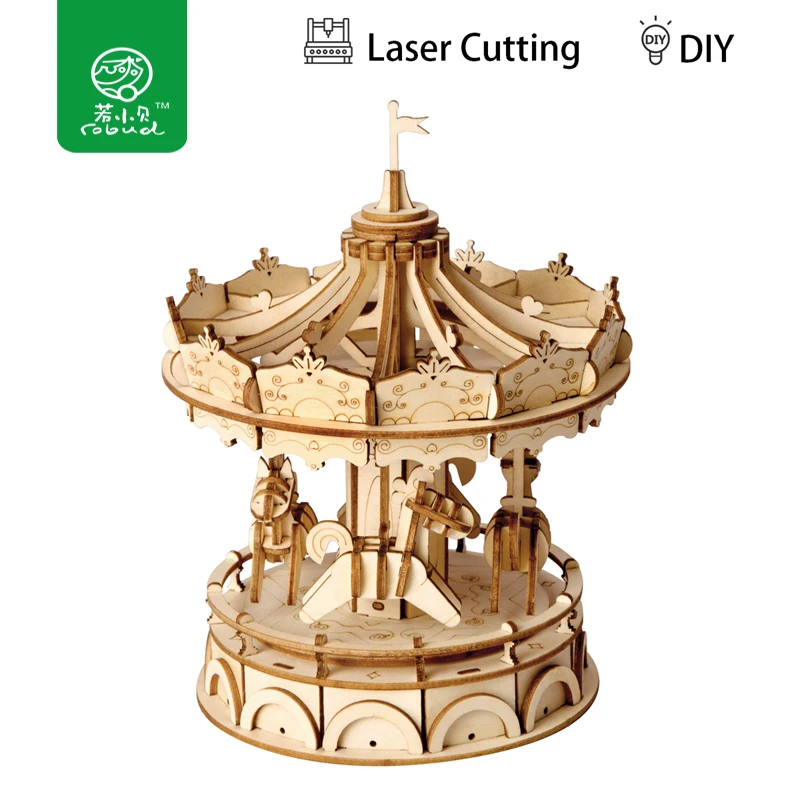 

Robud 3D DIY Craft Merry-Go-Round Puzzle Game Wooden Model Building Kits Popular Educational Toys Gifts for Children TG404