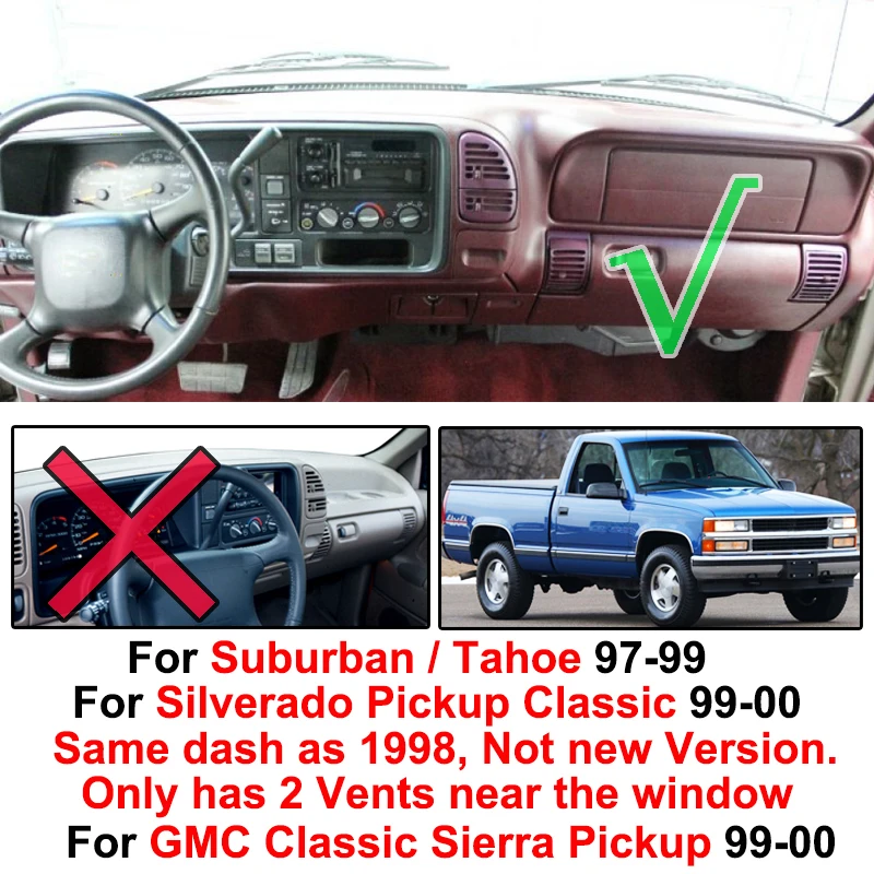 Xukey Dashboard Cover Dash Mat Dashmat для Chevrolet Silverado K1500 K2500 K3500 1997 1998 Board Pad Sun Shade Carpet| |