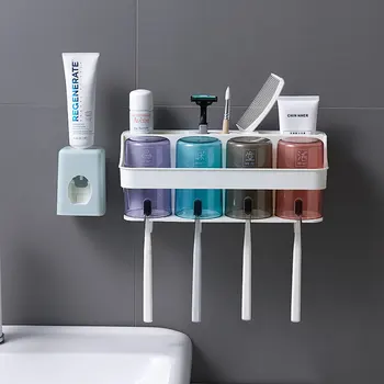 

Simple and versatile Toothbrush holder Convenient toothpaste dispenser save space bathroom accessories practical home Mount Rack