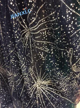 

fashion pattern french net lace yaking-122817 with glued glitter french glued glitter lace fabric