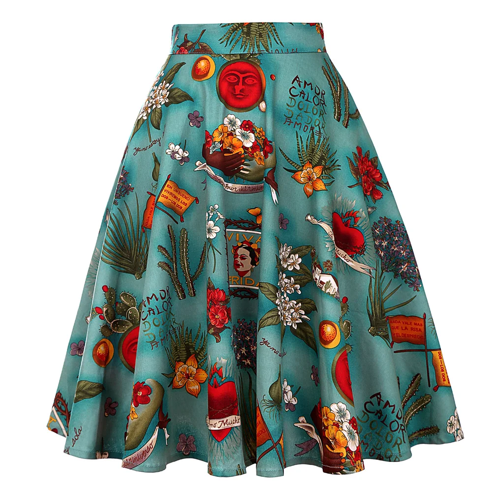 Women's Runway Cotton Retro Vintage Skirt Black Faldas High Waist A Line Rockabilly Jupe 50s Swing Umbrella Skirts Pin Up Skater 3