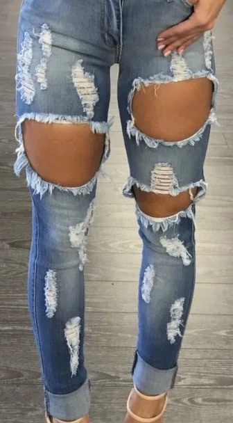 Jeans Woman Denim Pants Strech Hole Women