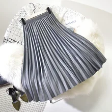 Винтажная Женская плиссированная длинная юбка из золотого бархата А-силуэта, тянущаяся юбка с высокой талией, весенние макси юбки Saia Faldas, высокое качество