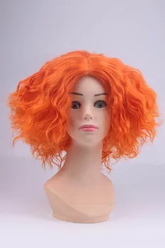 

Alice in Wonderland 2 Mad Hatter Tarrant Hightopp Orange Wig Short Curly Hair Role Play Halloween Unisex Adult Men Women Cosplay