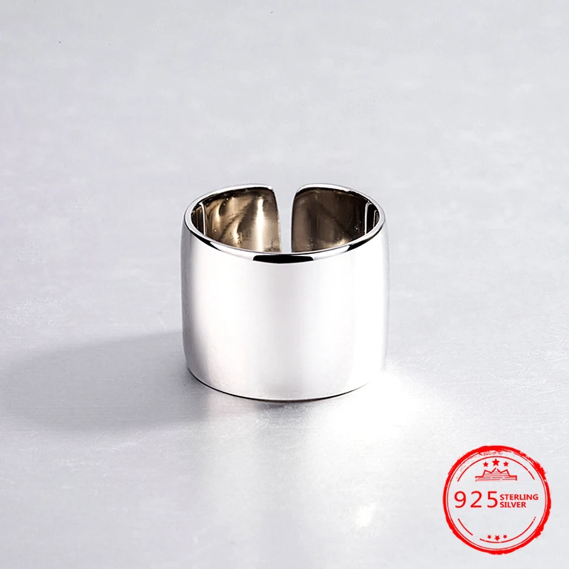 

100% Genuine S925 Sterling Silver Fashion Personality Simple Wide Face Glossy Women's Ring