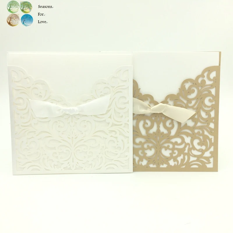 Fantastic Pea Laser Cut Wrap Wedding Invitations Whole Whole Blank Wedding Invitations Metallic Gold China Mainland