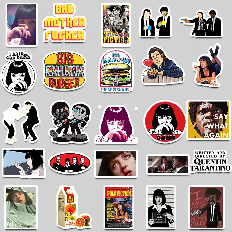 50PCS Classic Movie Pulp Fiction stickers Graffiti Stickers for Luggage Skateboard Phone Laptop Bicycle Wall Guitar Scrapbooking