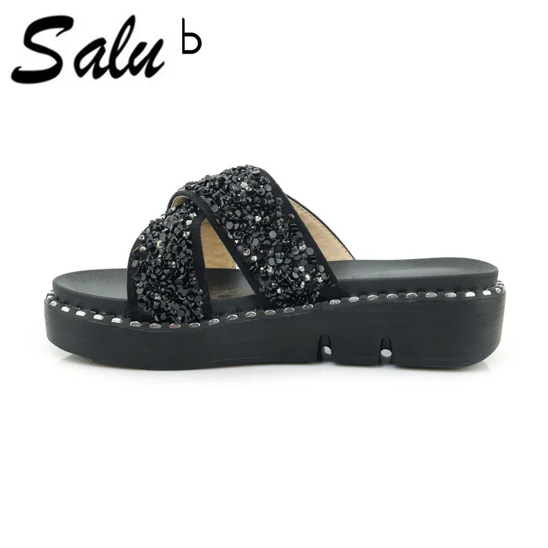 

Salu Summer Fashion Women Sandals Weave Fabric Butterfly Knot Platform Sandals Lady Flat Shoes Woman Casual Sandals