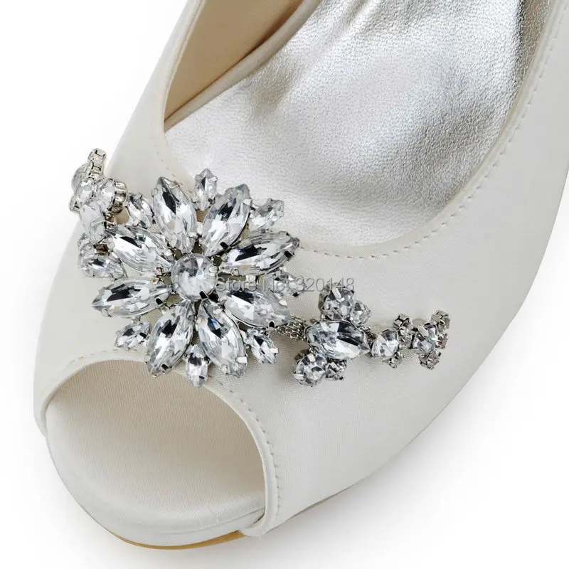 Женская обувь; цвет белый, слоновой кости; туфли на платформе с открытым носком на высоком каблуке; свадебные туфли-лодочки со стразами и ремешком на щиколотке; атласная женская свадебная обувь; HP1546I