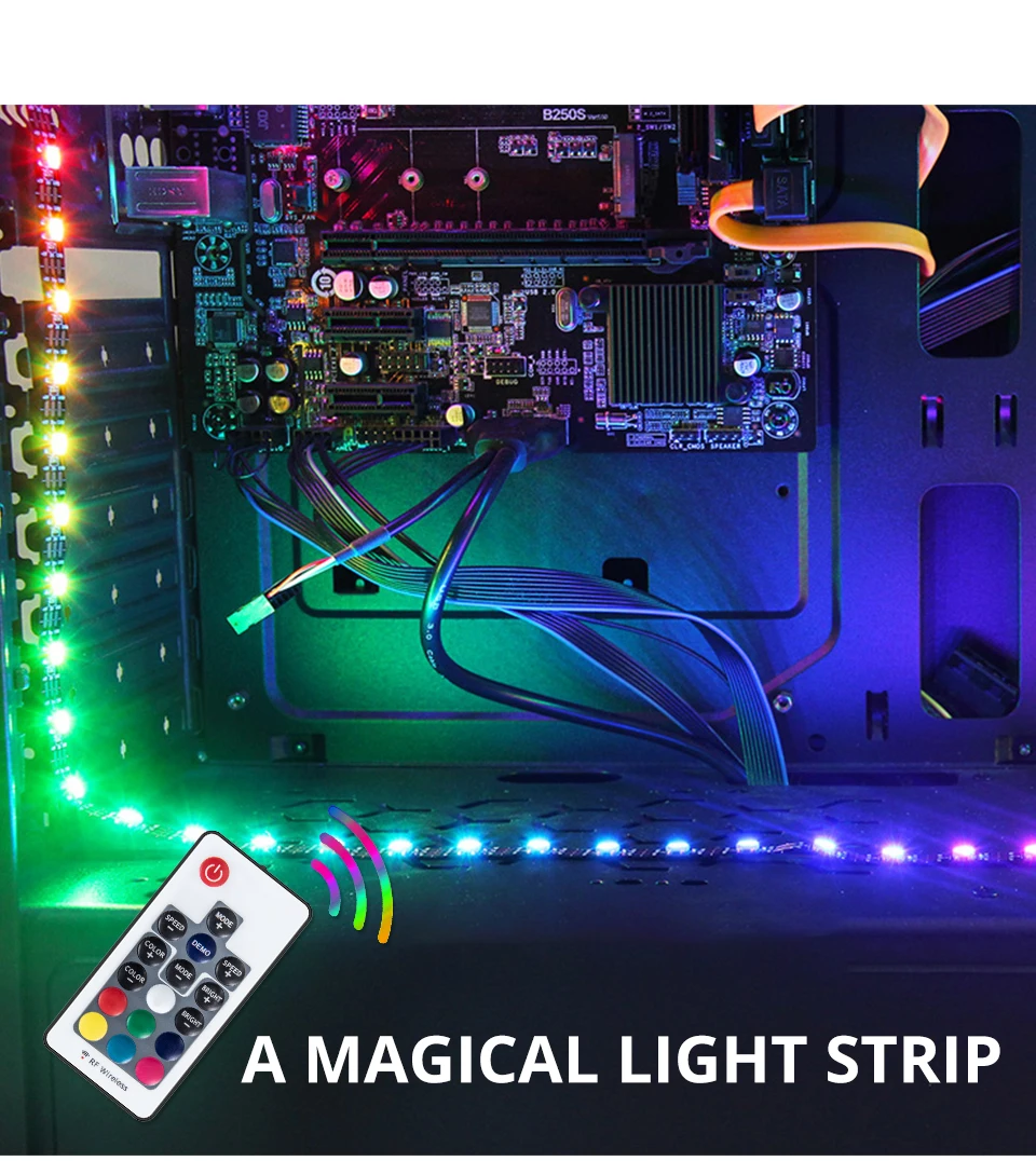 RGB Светодиодная лента светильник 60 светодиодный s/m 12 в 5050 лента Диодная лента лампа SATA интерфейс неоновый светильник для ПК компьютерный чехол RF пульт дистанционного управления