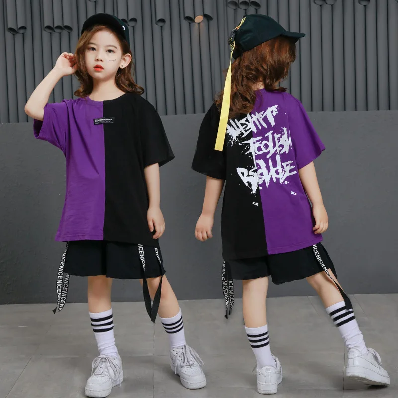 

Kid Hip Hop Clothing Color Block T Shirt Top Casual Shorts for Girls Boys Jazz Dance Costume Ballroom Dancing Clothes Streetwear