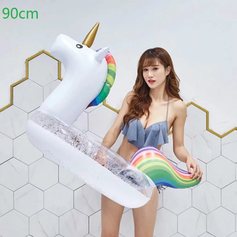 as picture 90/120 Sequin inflatable flamingo pool float Crystal unicorn Swim Ring peacock circle swimming Float pool tube pool toy - Цвет: as picture