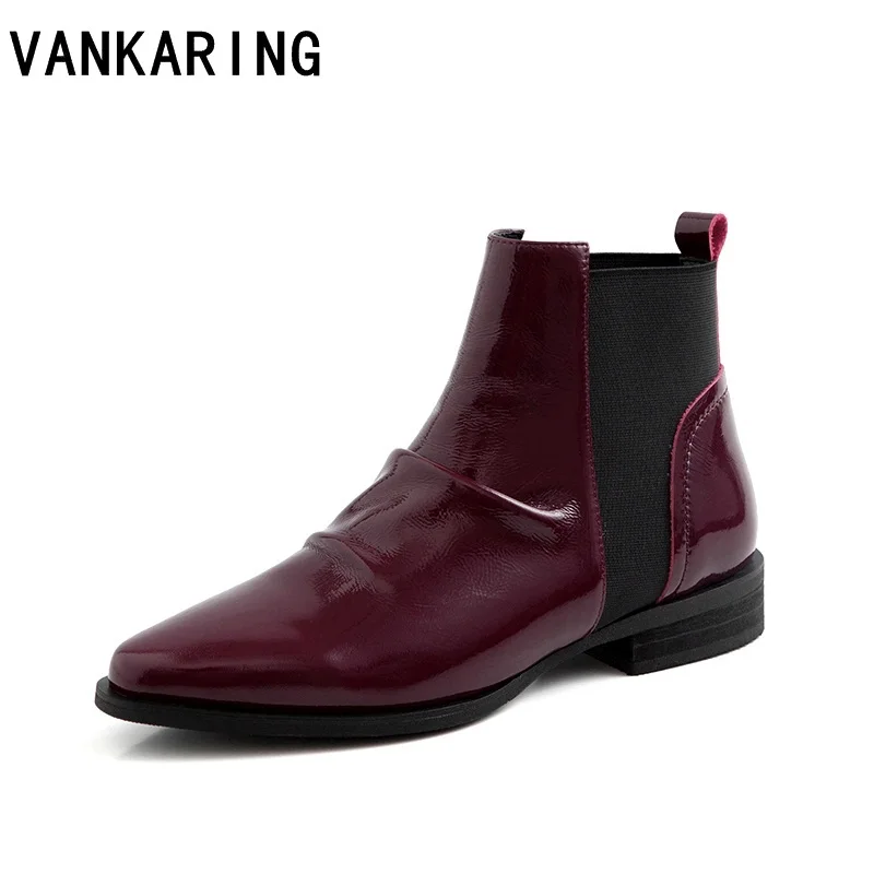 

New arrival genuine leather boots square heel sexy pointed toe fashion ankle boots for women autumn ladies platform shoes black