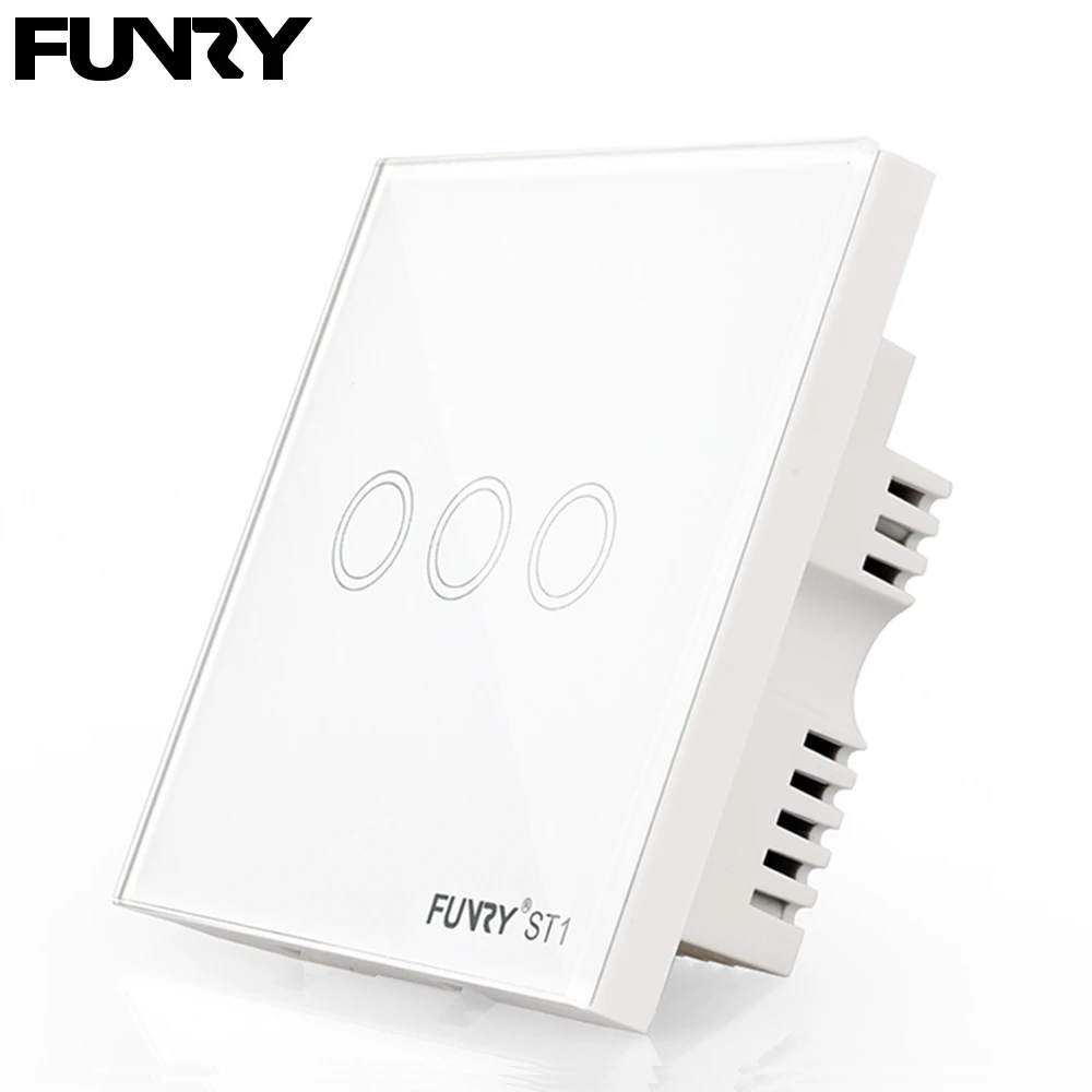 

Funry ST1 3Gang UK Standard Smart Switch Remote Control/Touch Wall Lamp Panel Surface Waterproof Crystal Tempered Glass 170-240V
