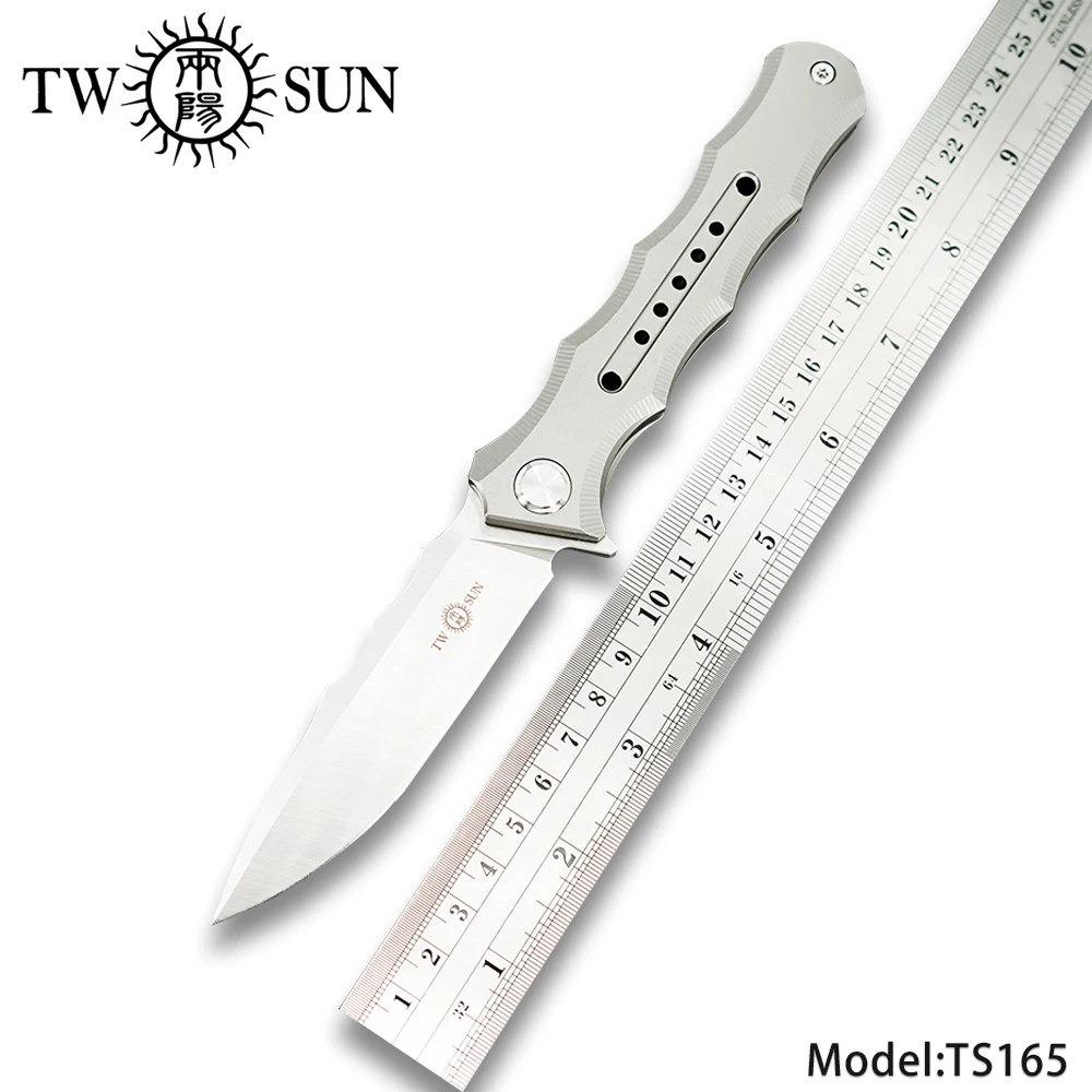 

TWOSUN Knives 12C27 blade folding Pocket Knife tactical knife hunting Outdoor camping tool EDC TC4 ball Bearings Fast Open TS165