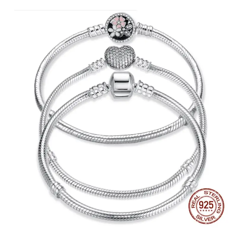 Luxury 100 925 Sterling Silver Chain Charm Beads Fit Original Bracelet Bangle For Women Authentic Jewelry