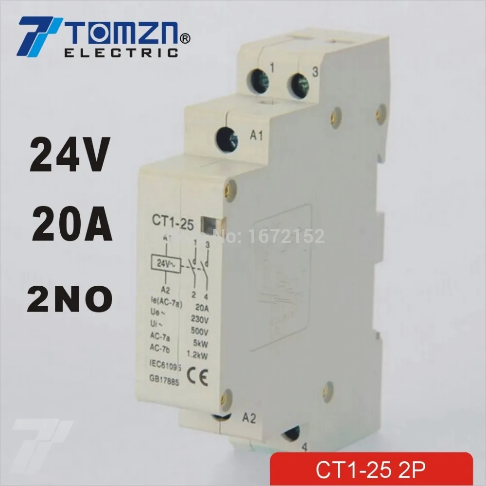 

CT1 2P 20A 24V 50/60HZ Din rail Household ac Modular contactor 2NO