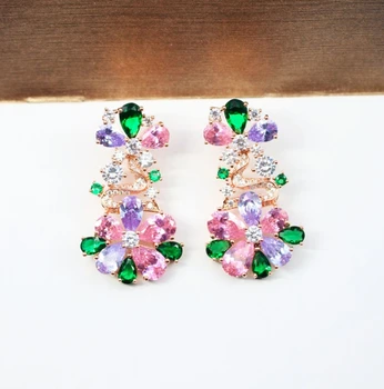 

Hot Brand Flower For Women Fancy Color Cubic Zirconia Stone Flower Earrings Wedding Party Earrings Silver Jewelry