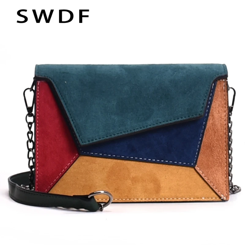 

SWDF 2019 Bags Woman Colorful Shoulder Bags Strap Girl Luxury Bolsa Patchwork Messenger Bags Ladies Letter Pendant Bag Purse Sac