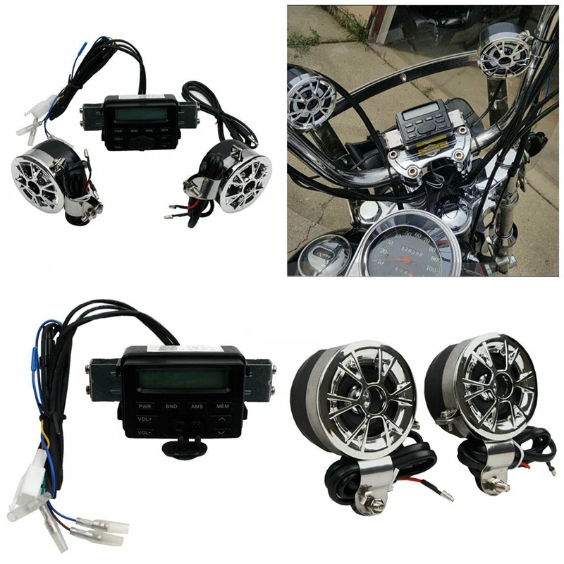 Motorcycle Sound System Handlebar Mount 2 Speakers Fm Radio Audio Mp3 Stereo 12V