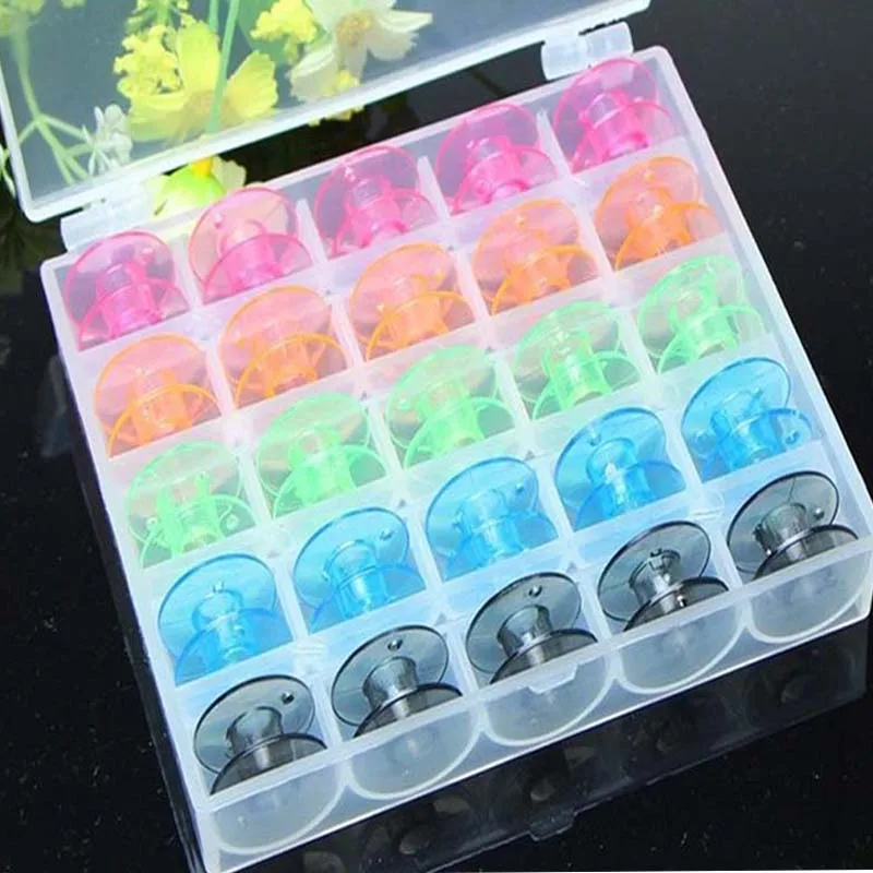 

25Pcs/Set Empty Bobbins Sewing Machine Spools Colorful Plastic Case Storage Box Needlework Tool For Brother Janome Singer Elna