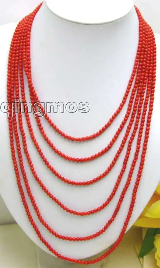 

SALE 6 Strands 3-4mmRound Red Coral 18-25" long NECKLACE & Big Pink Flower CLASP-5671 Wholesale/retail Free shipping