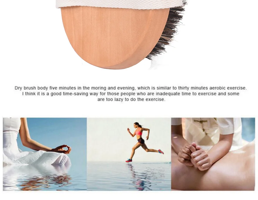 TREESMILE Dry Brushing Body Brush, Exfoliating Back Bath Brush for Shower with Natural Boar Bristle Brush Head Brush D30